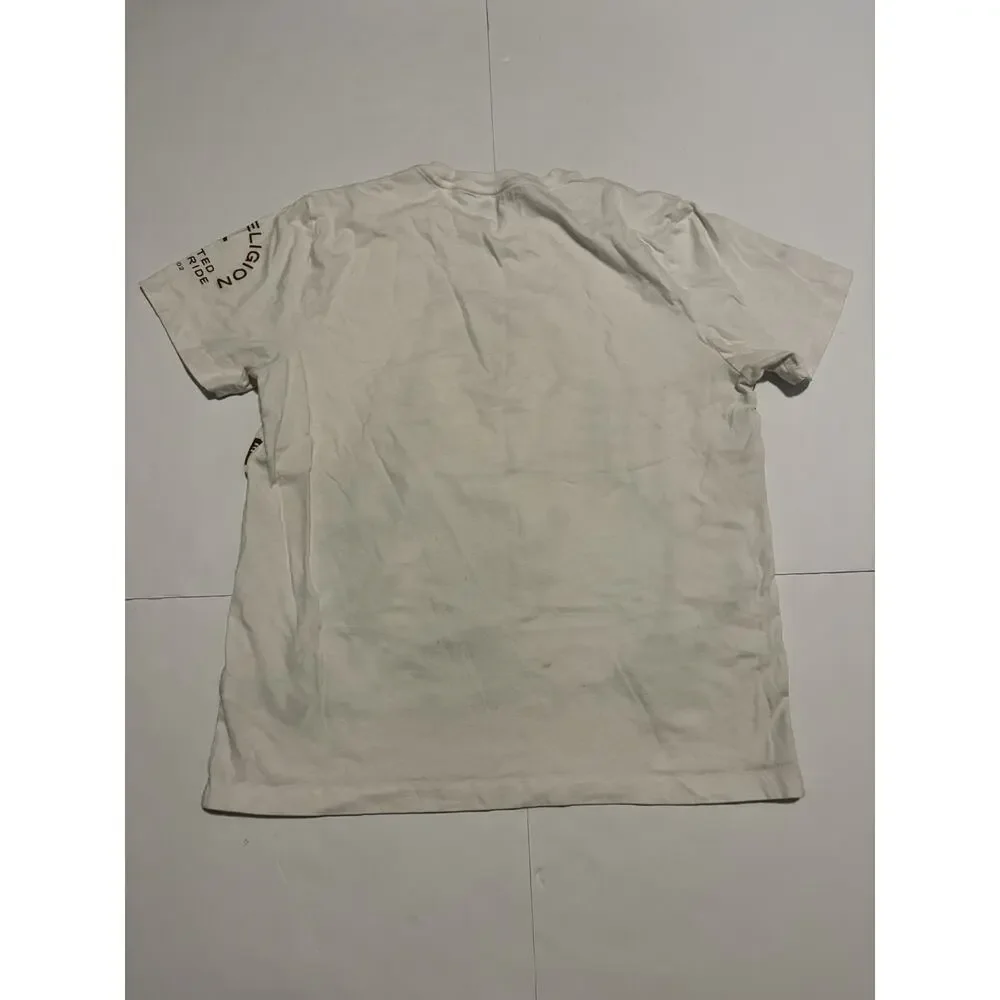 True Religion Mens Large Buddha Guitar Graphic T Shirt White Brown Y2K